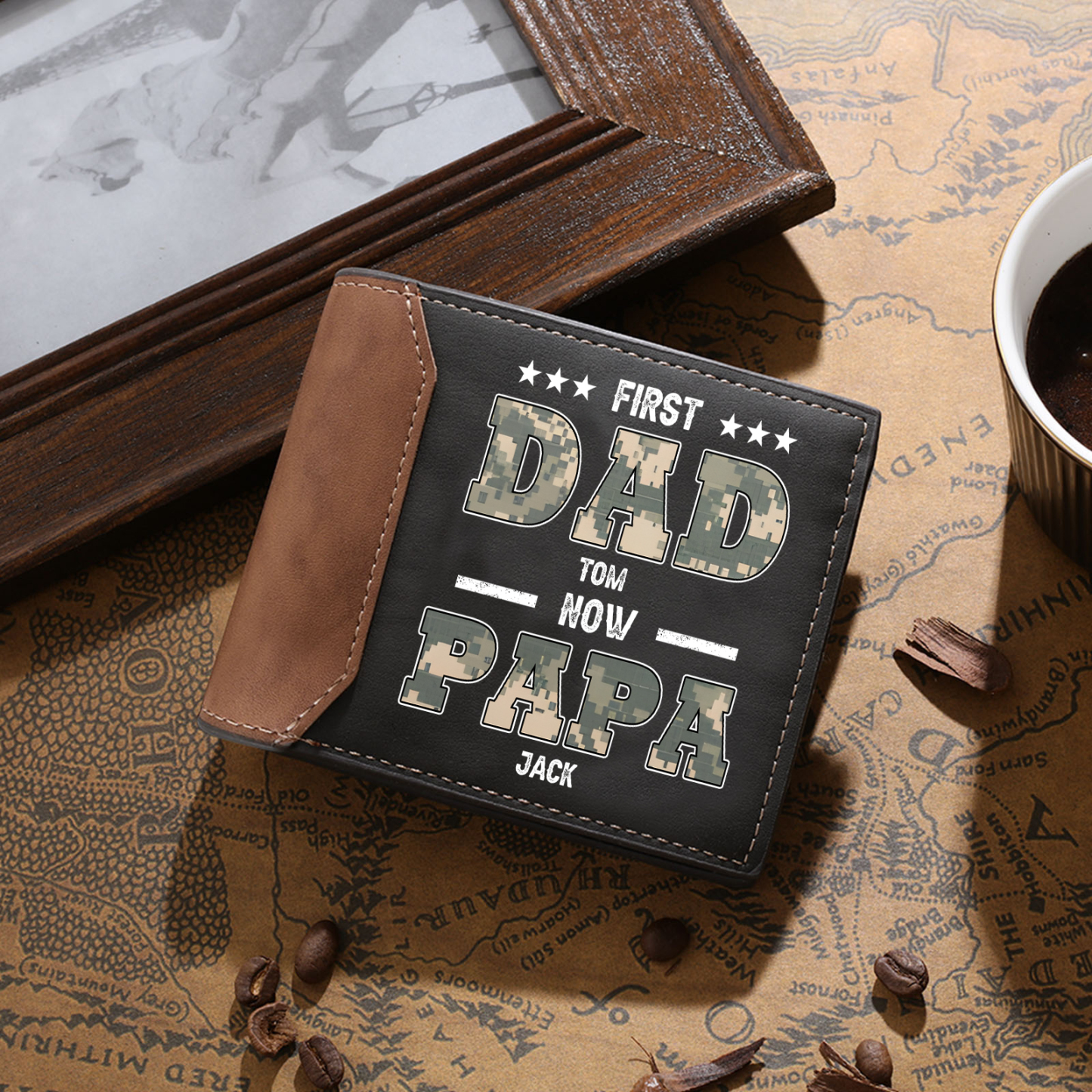 Personalized Leather Wallet, Engraved 2 Names Short Wallet Custom Folding Wallet Gifts For Dad | Lorajewel