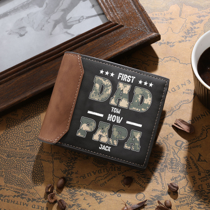 Personalized Leather Wallet, Engraved 2 Names Short Wallet Custom Folding Wallet Gifts For Dad | Lorajewel