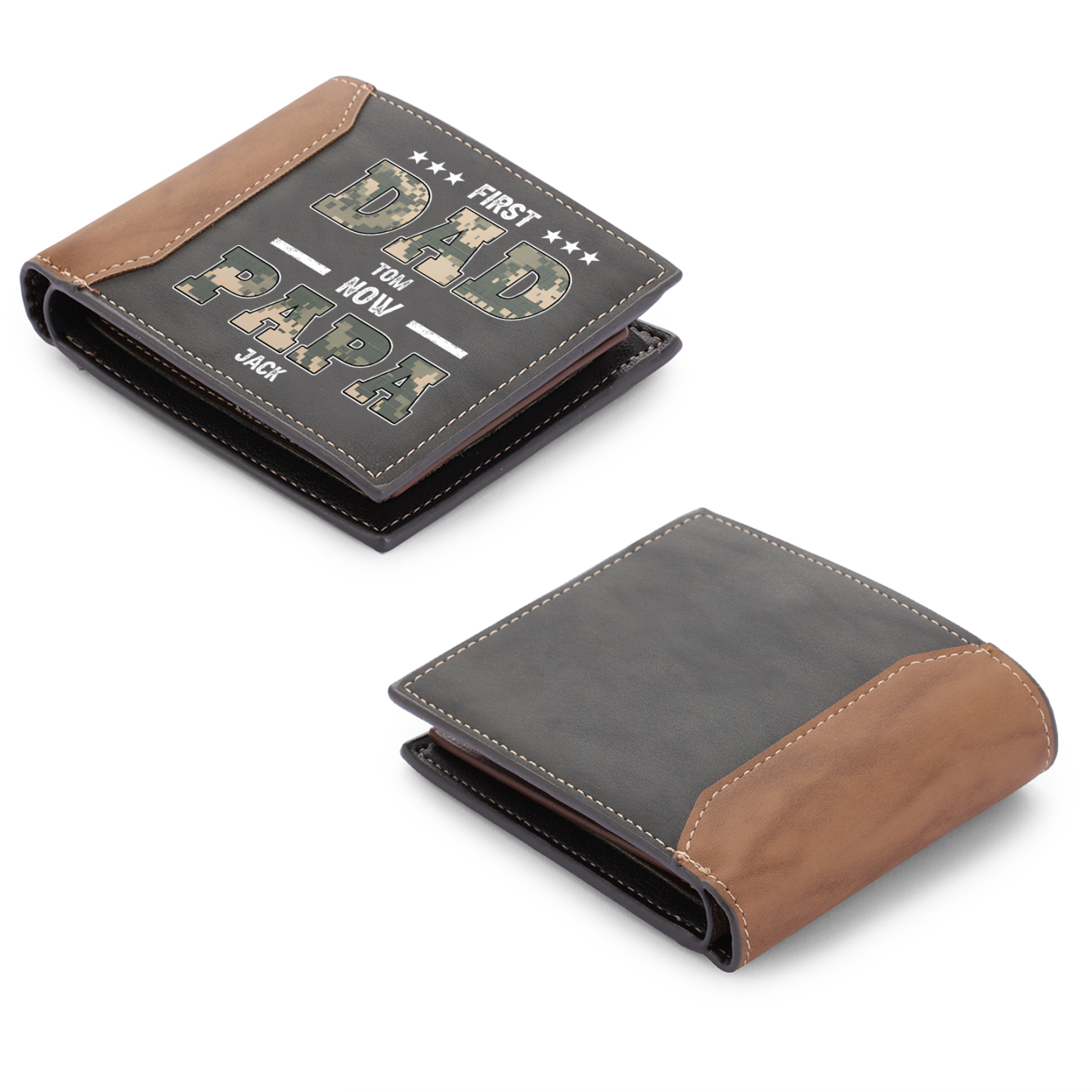 Personalized Leather Wallet, Engraved 2 Names Short Wallet Custom Fold