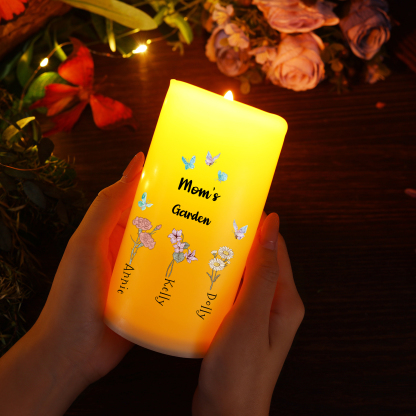 Personalized LED Flameless Candle, Custom 2 Texts & 1-6 Names Floral Gift For Her | Lorajewel