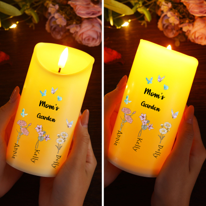 Personalized LED Flameless Candle, Custom 2 Texts & 1-6 Names Floral Gift For Her | Lorajewel