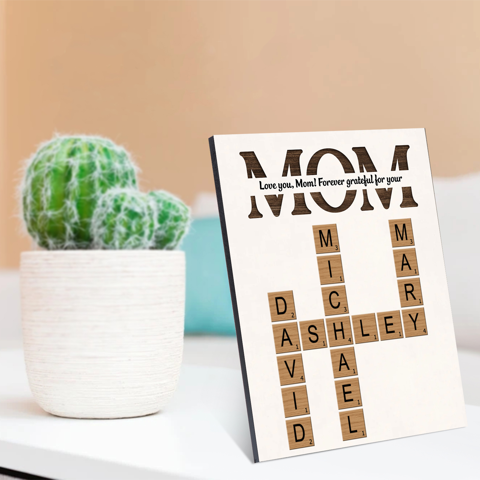 Personalized Crossword Wooden Ornament, with Custom Text & Name Ornament Gift for Mom | Lorajewel