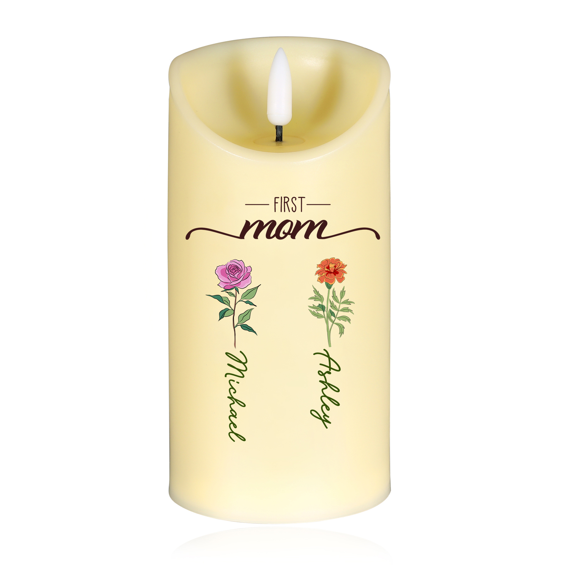 Personalized 1-5 Names Mom LED Candle, Custom "First Mom, Now Grandmot