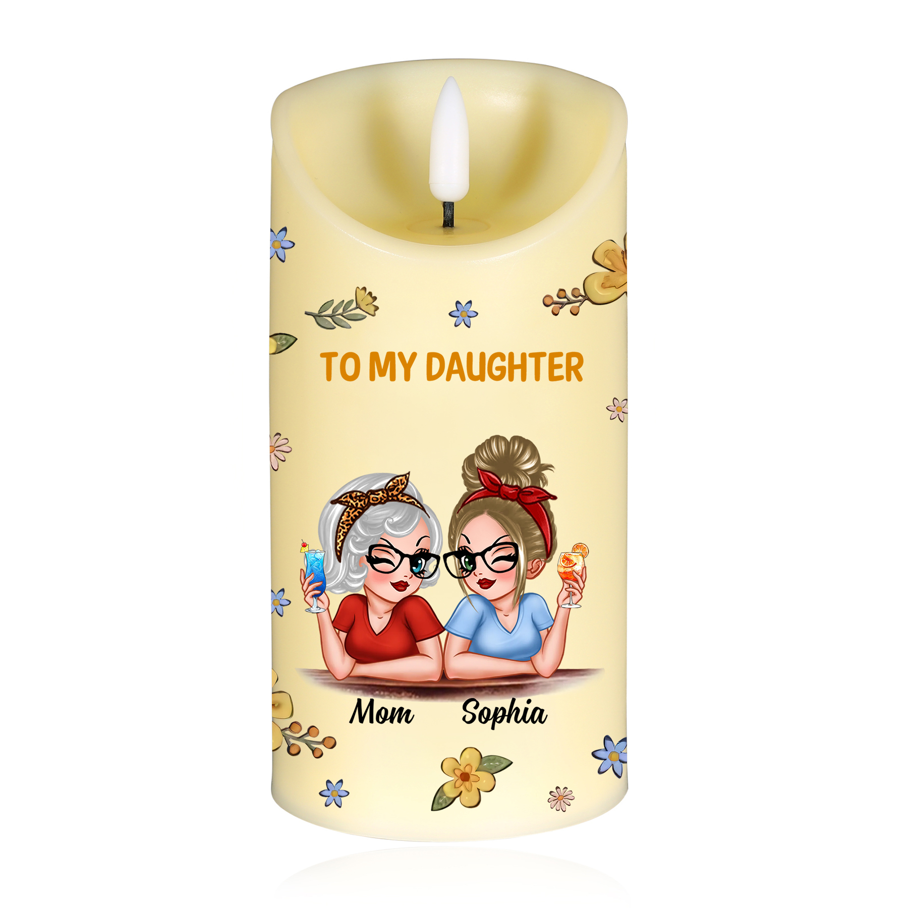 Personalized LED Candle from Mom to Daughter – Custom Names with Heartfelt Message | Lorajewel