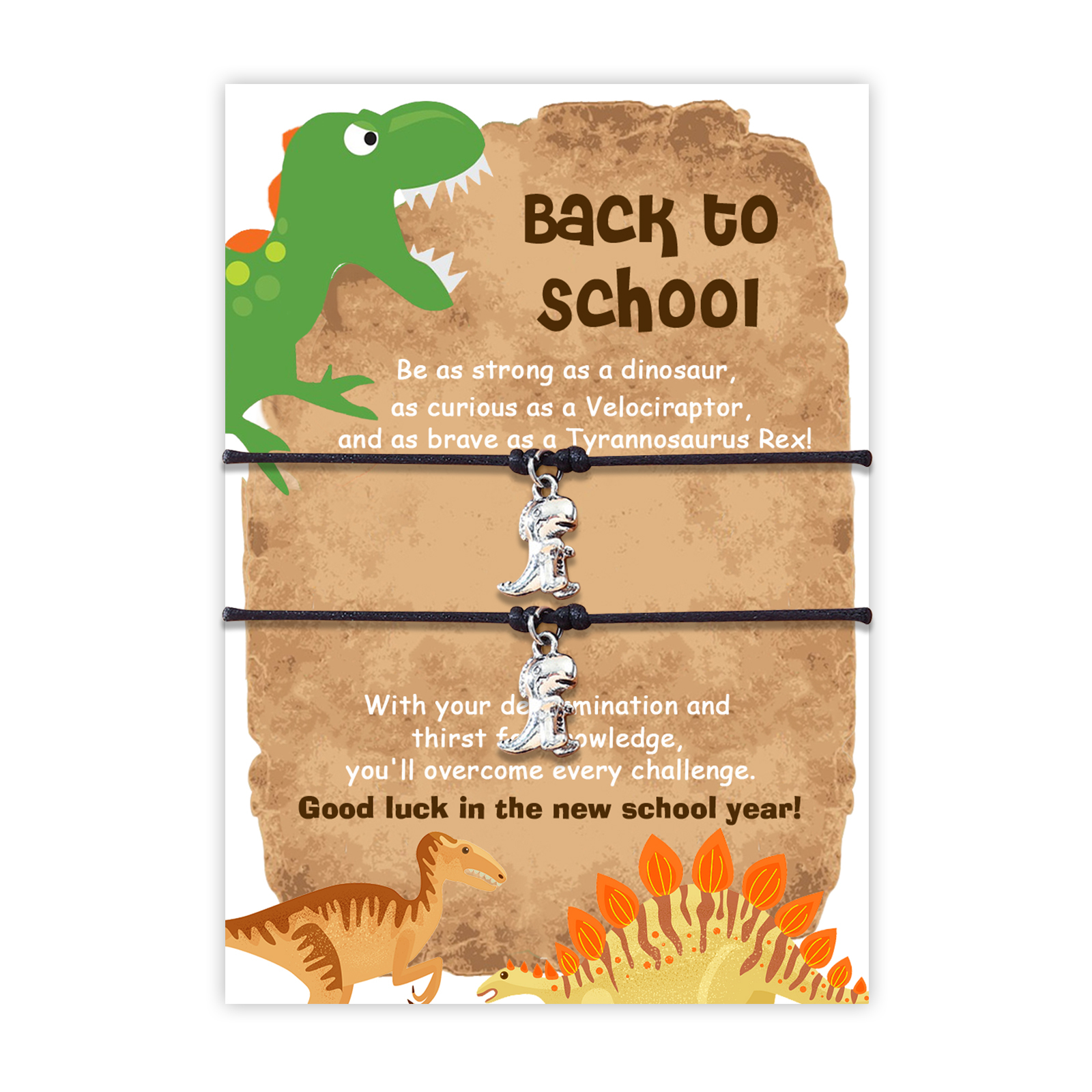 [Copy]2 Pcs Dinosaur Bracelet Set Back to School Gift with Gift Card Adjustable Bracelet Gift for Schoolkid