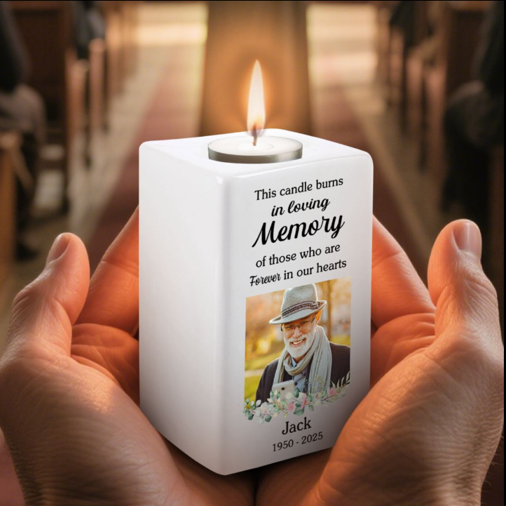 Personalised Photo Memorial Candle Holder - Custom Name & Dates Memorial Gift | Lorajewel
