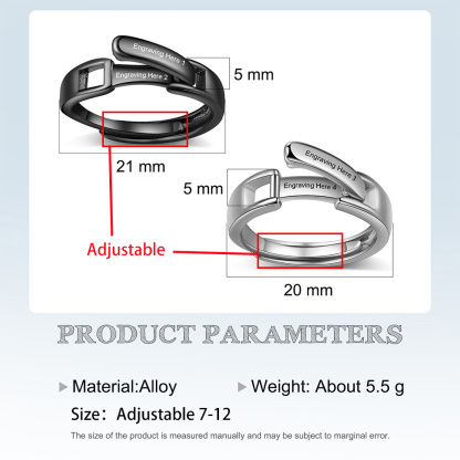 2 PCS Adjustable Size Couple Ring Personalized Matching Rings Gift with Box for Couple