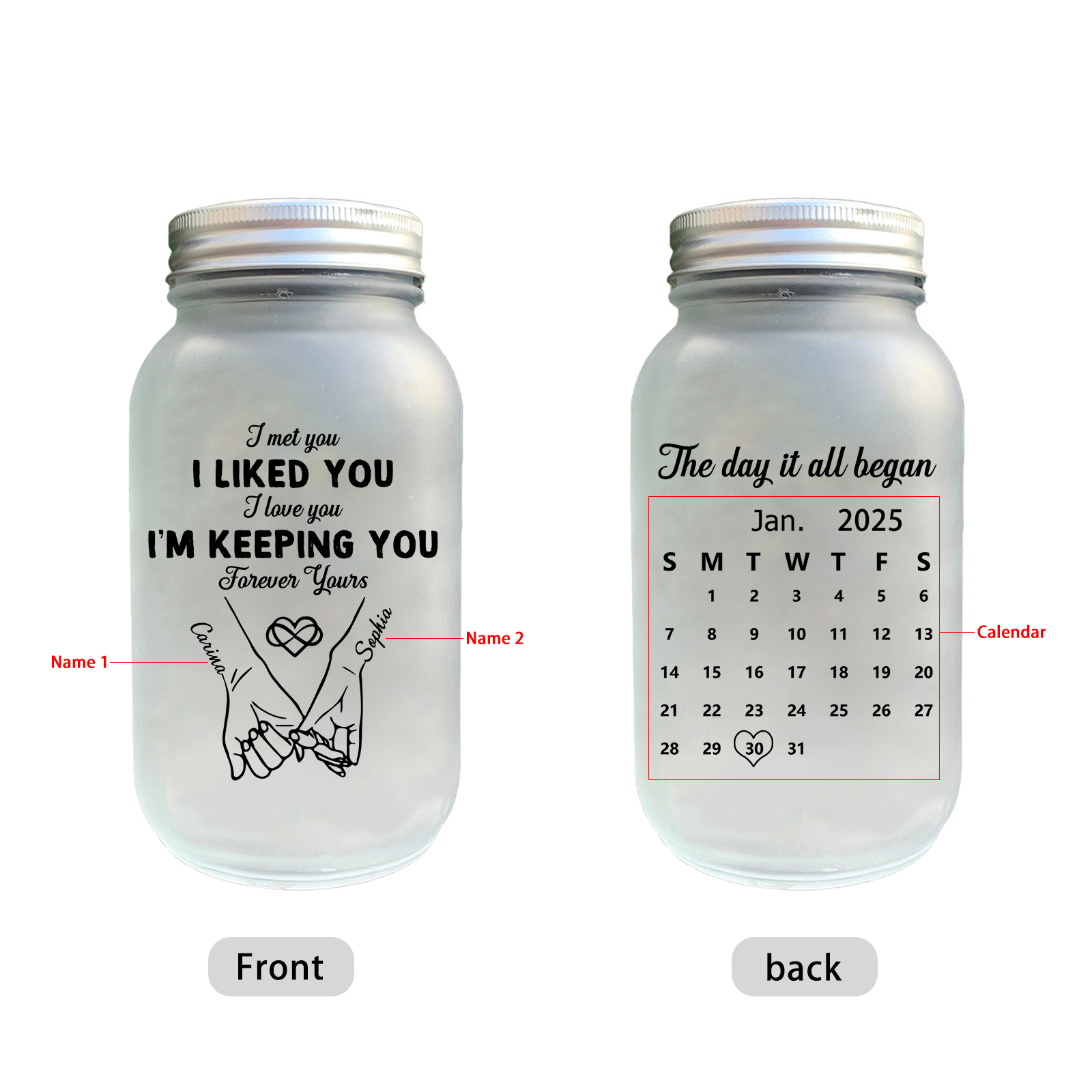 Personalized Couple Pinky Promise Solar Mason Jar Fairy Light