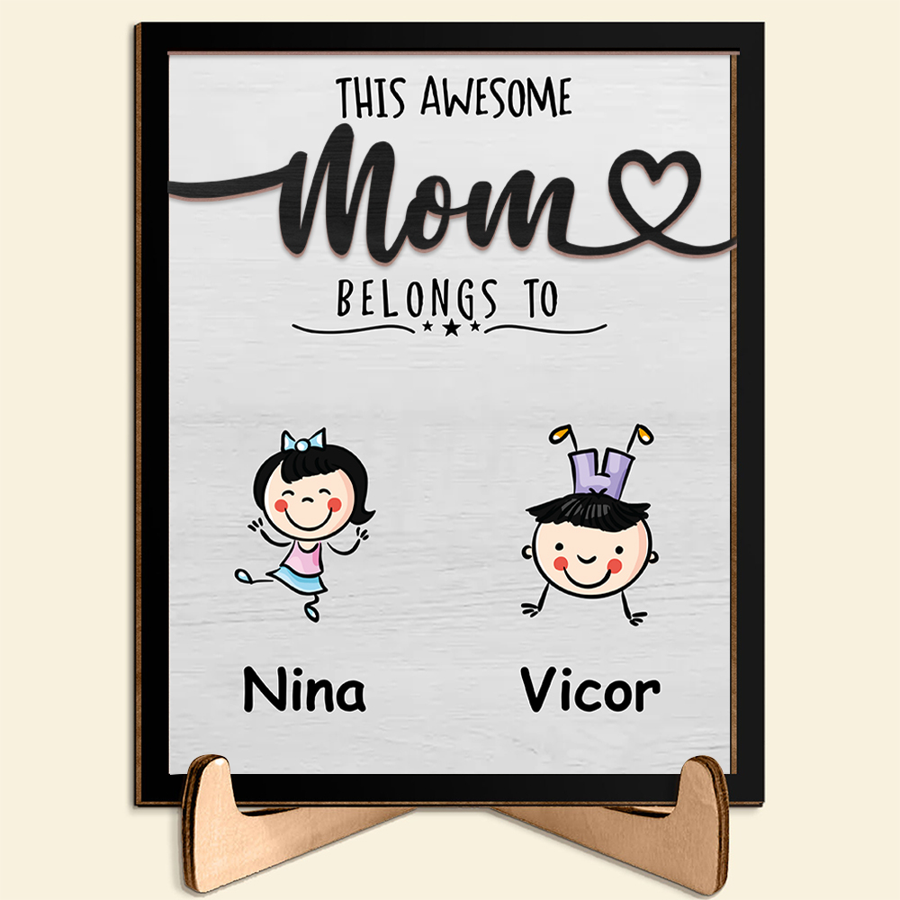 personalized 2-4 Names Frame Wooden Plaque, Custom The Awesome Mum Belongs To Ornament Gift for Mum | Lorajewel