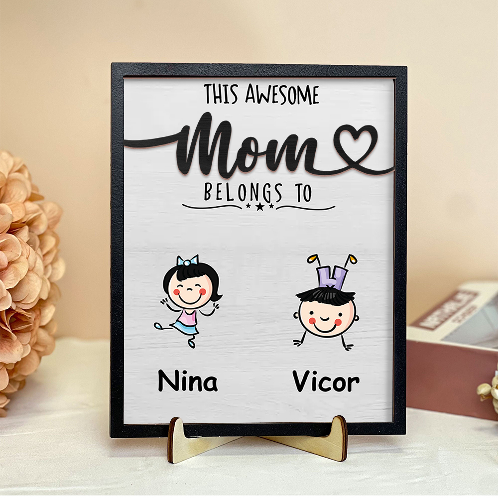 personalized 2-4 Names Frame Wooden Plaque, Custom The Awesome Mum Belongs To Ornament Gift for Mum | Lorajewel