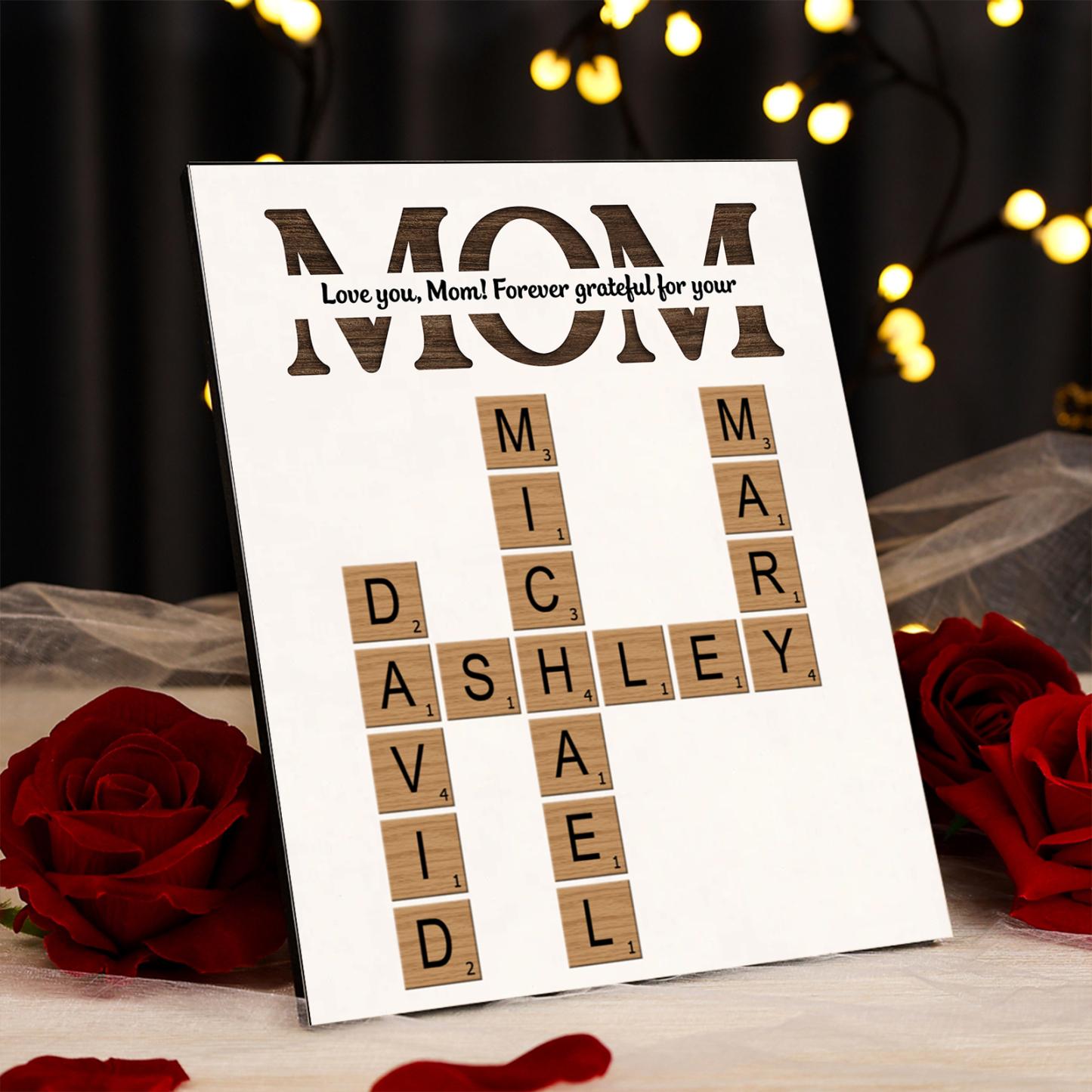 Personalized Crossword Wooden Ornament, with Custom Text & Name Ornament Gift for Mom | Lorajewel