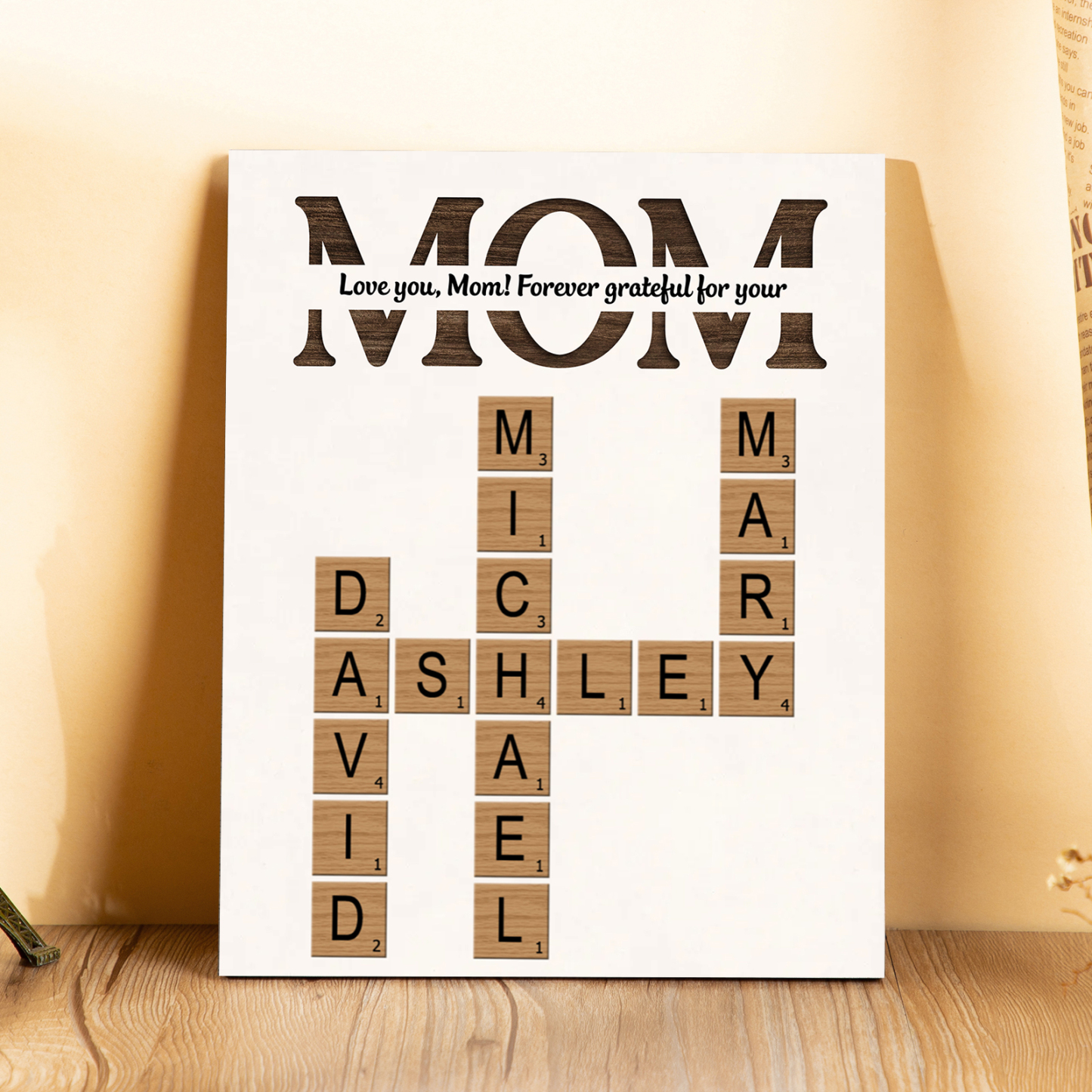 Personalized Crossword Wooden Ornament, with Custom Text & Name Ornament Gift for Mom | Lorajewel