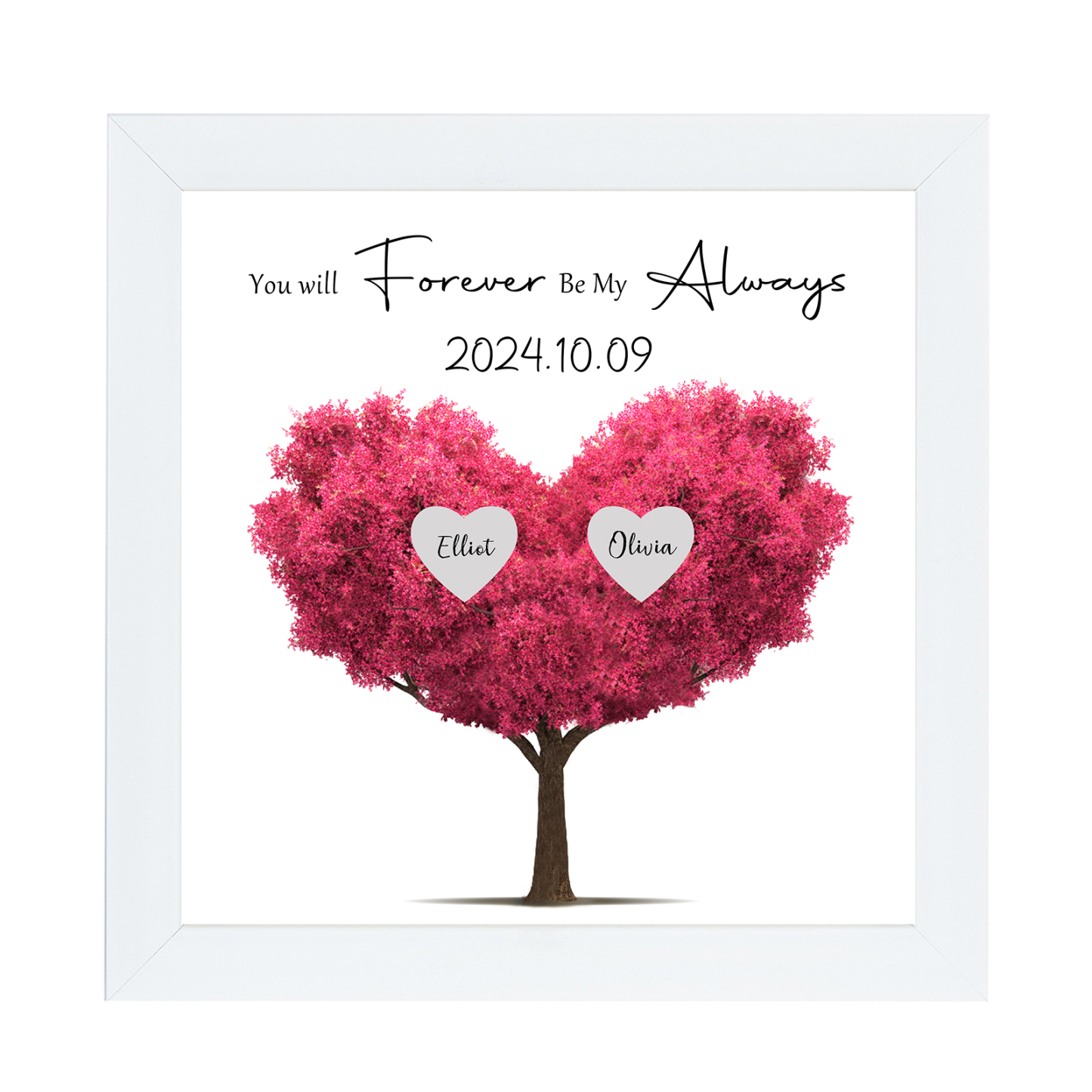 Personalized Pink Heart Tree Frame with Names & Date Forever Love Gift for Couples