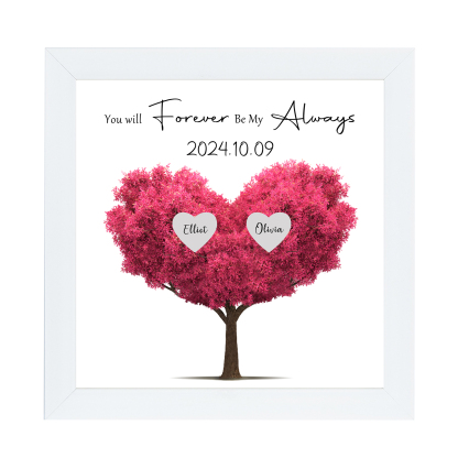 Personalized Pink Heart Tree Frame with Names & Date Forever Love Gift for Couples