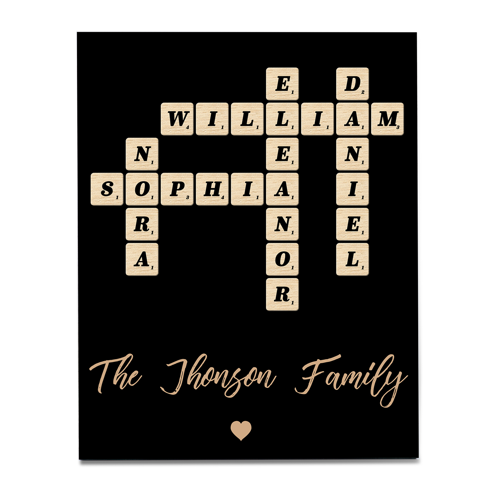 Custom Family Crossword Puzzle Wall Art Personalized Family Tree Poster Wood Letter Tiles Sign Housewarming Gifts