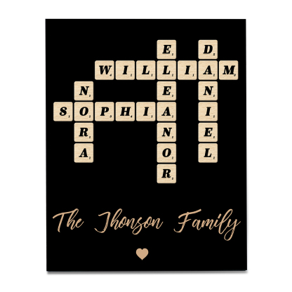 Custom Family Crossword Puzzle Wall Art Personalized Family Tree Poster Wood Letter Tiles Sign Housewarming Gifts
