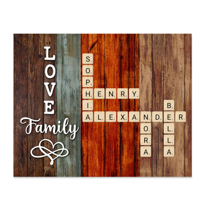 Custom Family Crossword Puzzle Wall Art Personalized Family Tree Poster Wood Letter Tiles Sign Housewarming Gifts