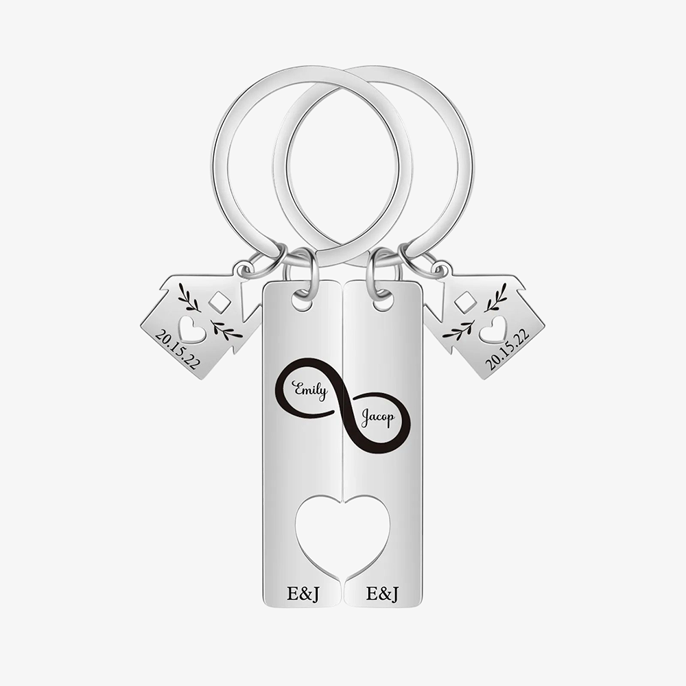 2 PCS Couple Keychain Set Custom 2 Names & Letters & Dates Keyring Infinity Keychain Romantic Personalized Gift for Him/Her