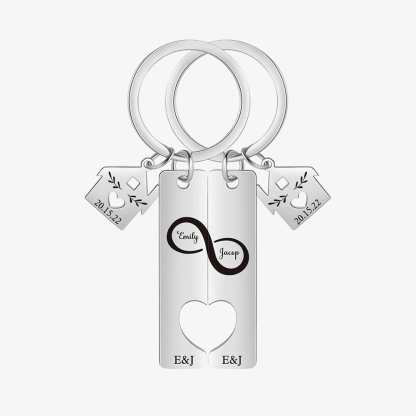 2 PCS Couple Keychain Set Custom 2 Names & Letters & Dates Keyring Infinity Keychain Romantic Personalized Gift for Him/Her