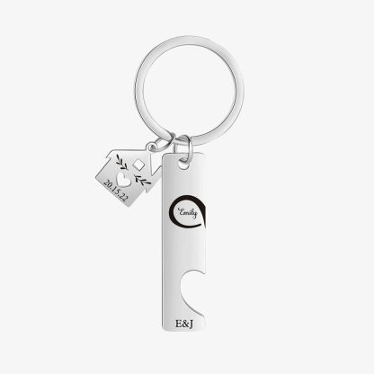 2 PCS Couple Keychain Set Custom 2 Names & Letters & Dates Keyring Infinity Keychain Romantic Personalized Gift for Him/Her