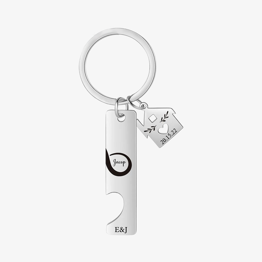 2 PCS Couple Keychain Set Custom 2 Names & Letters & Dates Keyring Infinity Keychain Romantic Personalized Gift for Him/Her