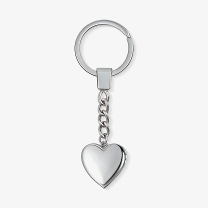 Heart Photo Locket Keychain In Silver Personalized 2 Photos Gift for Couple