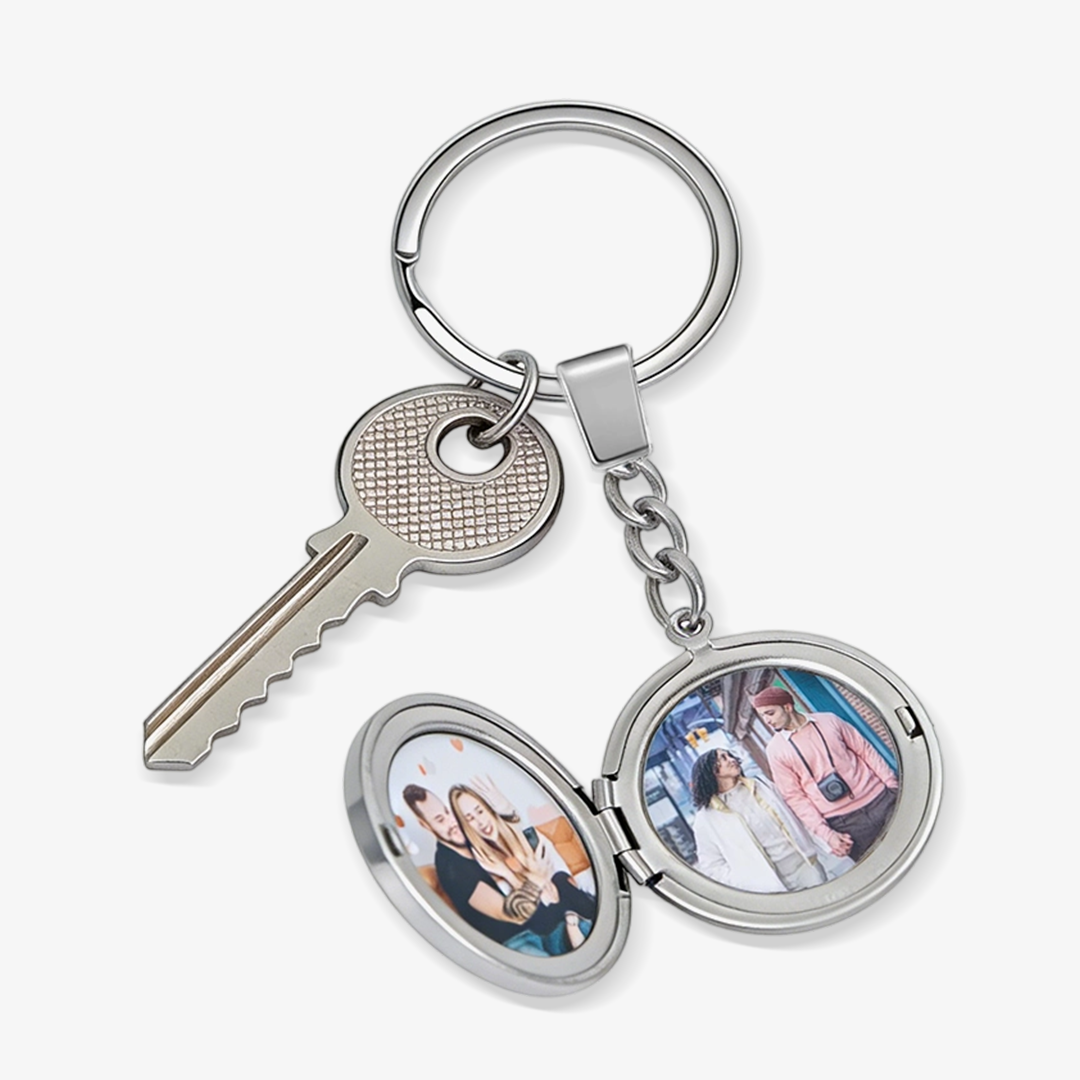 Photo Locket Keychain In Silver Personalized 2 Photos Gift for Family