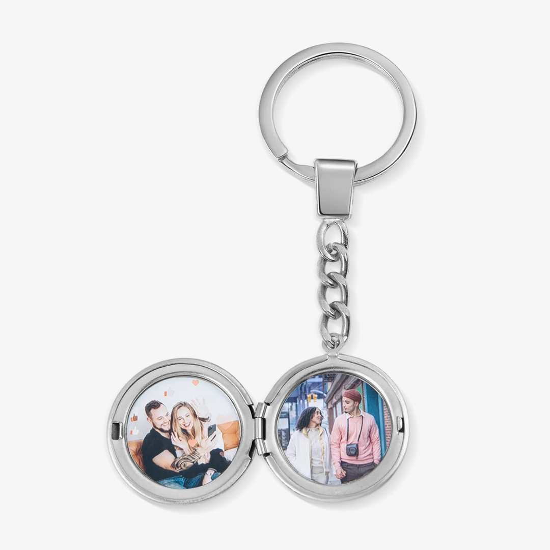Photo Locket Keychain In Silver Personalized 2 Photos Gift for Family
