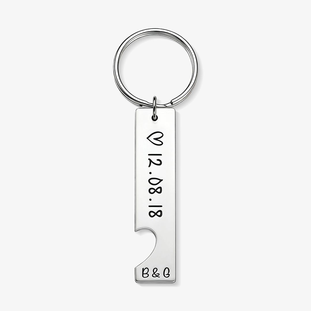 Heart Keychain Set Personalized Date Initial Matching Couple Gifts