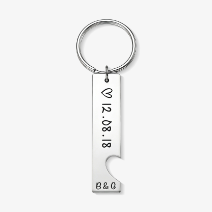 Heart Keychain Set Personalized Date Initial Matching Couple Gifts