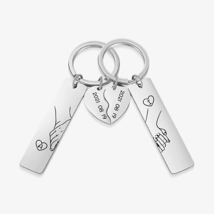 Personalized Hand in Hand Couple Keychain Set Engrave Name Matching Couple Gifts