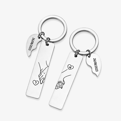 Personalized Hand in Hand Couple Keychain Set Engrave Name Matching Couple Gifts