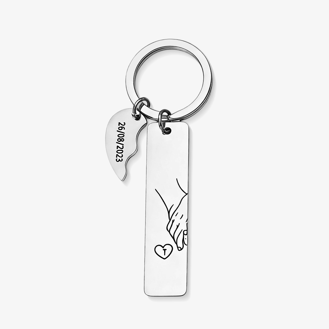 Personalized Hand in Hand Couple Keychain Set Engrave Name Matching Couple Gifts