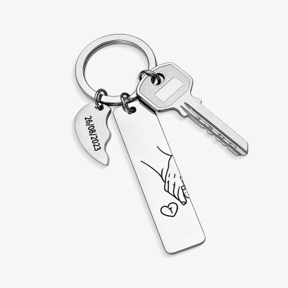 Personalized Hand in Hand Couple Keychain Set Engrave Name Matching Couple Gifts