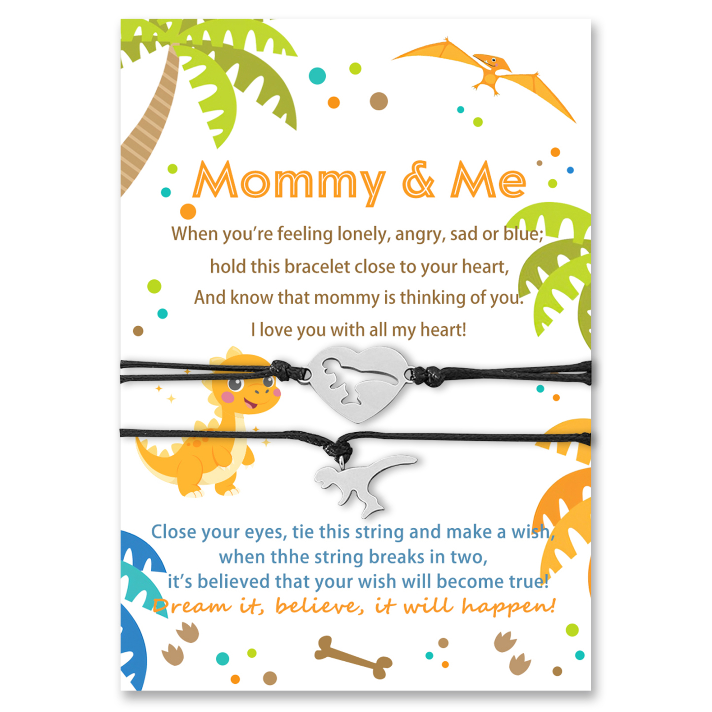 [Copy]2 Pcs Dinosaur Bracelet Set Adjustable Bracelet with Gift Card First Day of School Mommy & Daughter Gifts