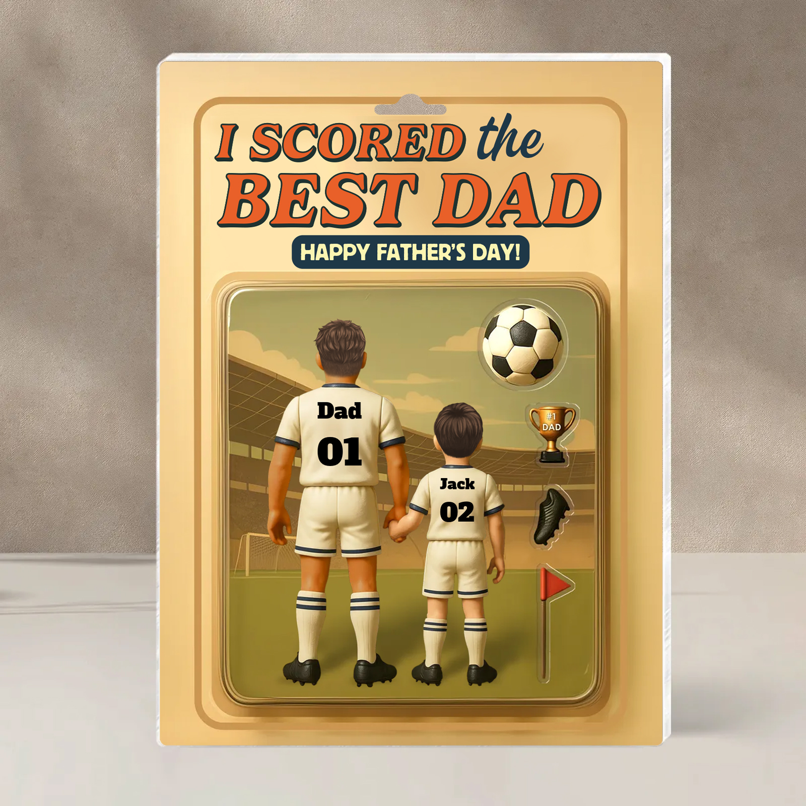 Father’s Day Gift Set – Personalized Bracelet for Men & "I Scored the Best Dad" Acrylic Plaque | Lorajewel