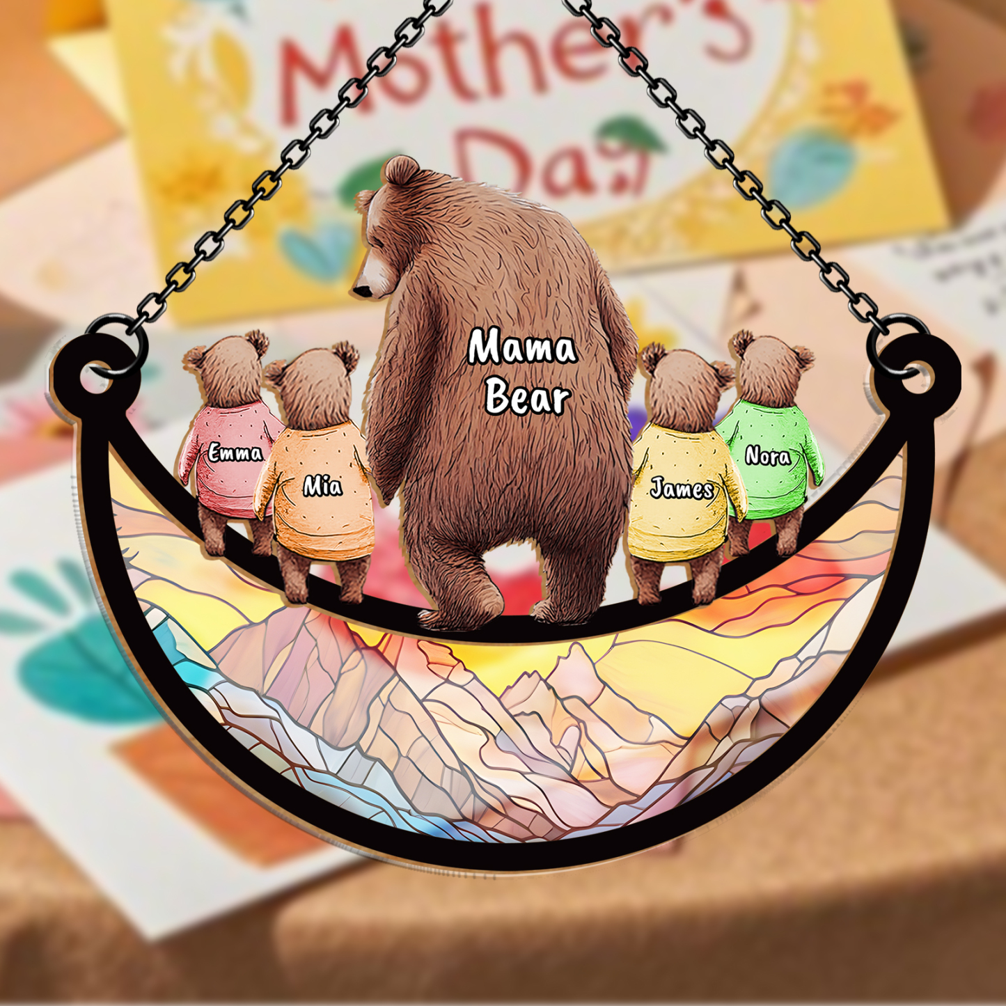 Personalized Mama Bear Hanging Ornament – Custom Bear Family Names | L