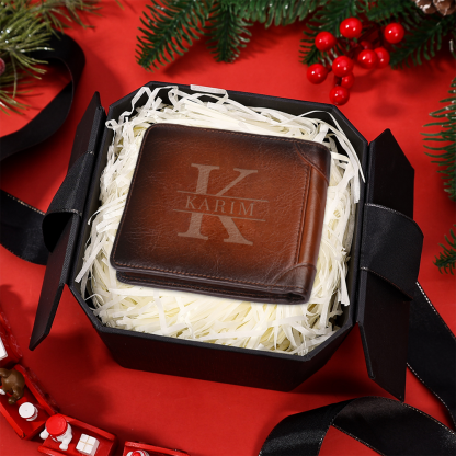 Personalized First  Layer Leather Men's Wallet - Custom Name and Letter Valentine's Day Gifts for Him | Jessemade