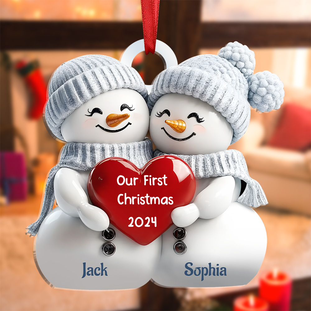 Personalized 2 Names & Year Snowman Couple Acrylic Ornament Our First Christmas Together