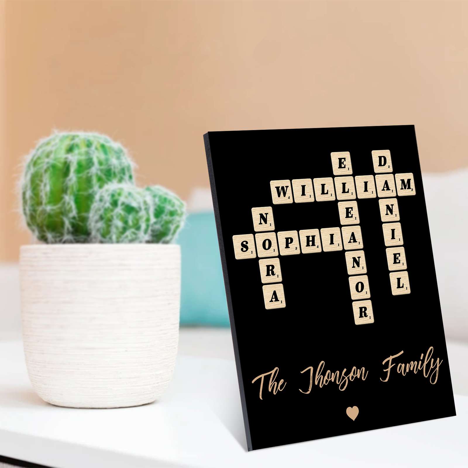 Custom Family Crossword Puzzle Wall Art Personalized Family Tree Poster Wood Letter Tiles Sign Housewarming Gifts