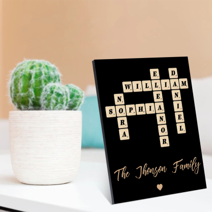 Custom Family Crossword Puzzle Wall Art Personalized Family Tree Poster Wood Letter Tiles Sign Housewarming Gifts