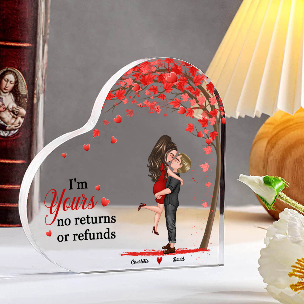 Personalized Heart Shaped Acrylic Plaque Couple Kissing Under the Love Tree Gift for Lover