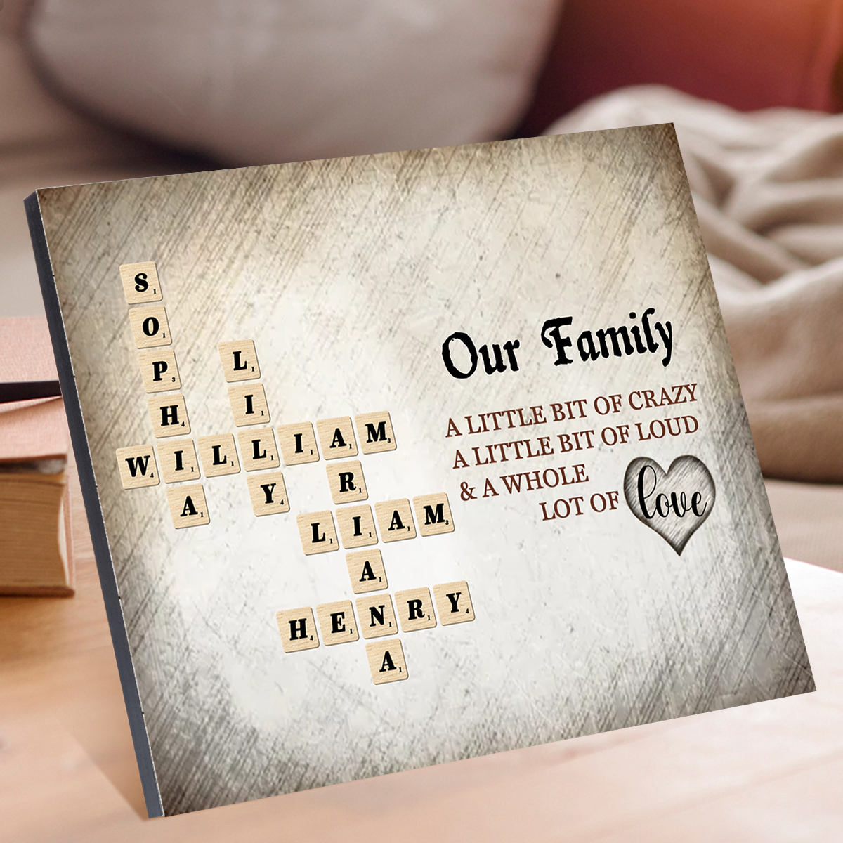 Custom Family Crossword Puzzle Wall Art Personalized Family Tree Wooden Sign Housewarming Gifts