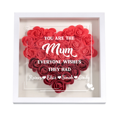 Personalized 1 Nickname & 4 Names Heart-Shaped Rose Shadow Box Frame – Custom Gift for Mom, Grandma & Loved Ones| Jessemade