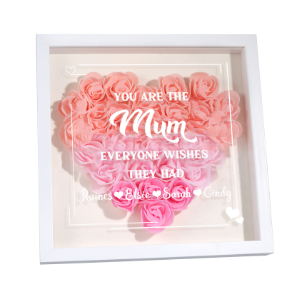 Personalized 1 Nickname & 4 Names Heart-Shaped Rose Shadow Box Frame – Custom Gift for Mom, Grandma & Loved Ones| Jessemade