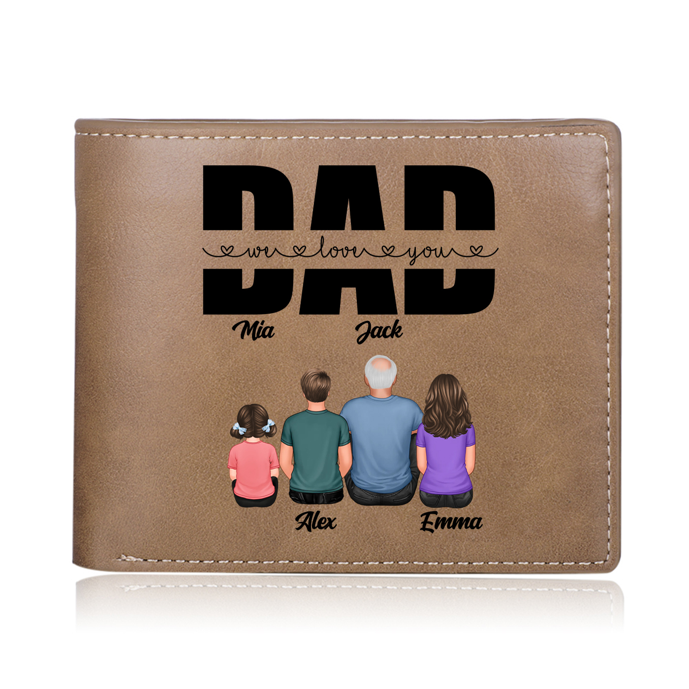 Personalized Father’s Day Wallet – Custom “We Love You Dad” Leather Wallet with Kids' Names | Lorajewel