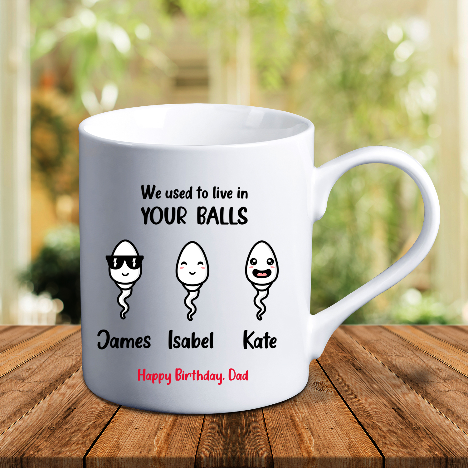 Personalized 1-10 Names Ceramic Mug Custom Text Cup "We Used To Live In Your Balls" Funny Mug Gifts for Dad/Mum