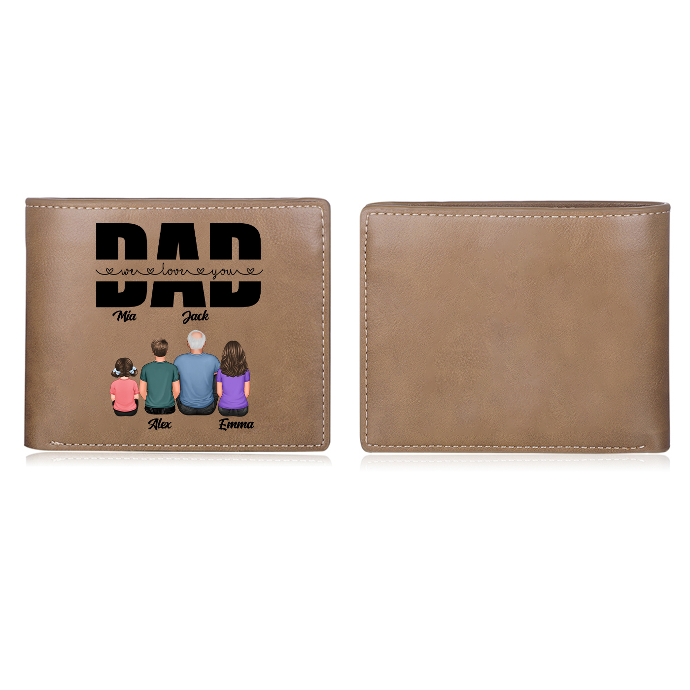 Personalized Father’s Day Wallet – Custom “We Love You Dad” Leather Wallet with Kids' Names | Lorajewel