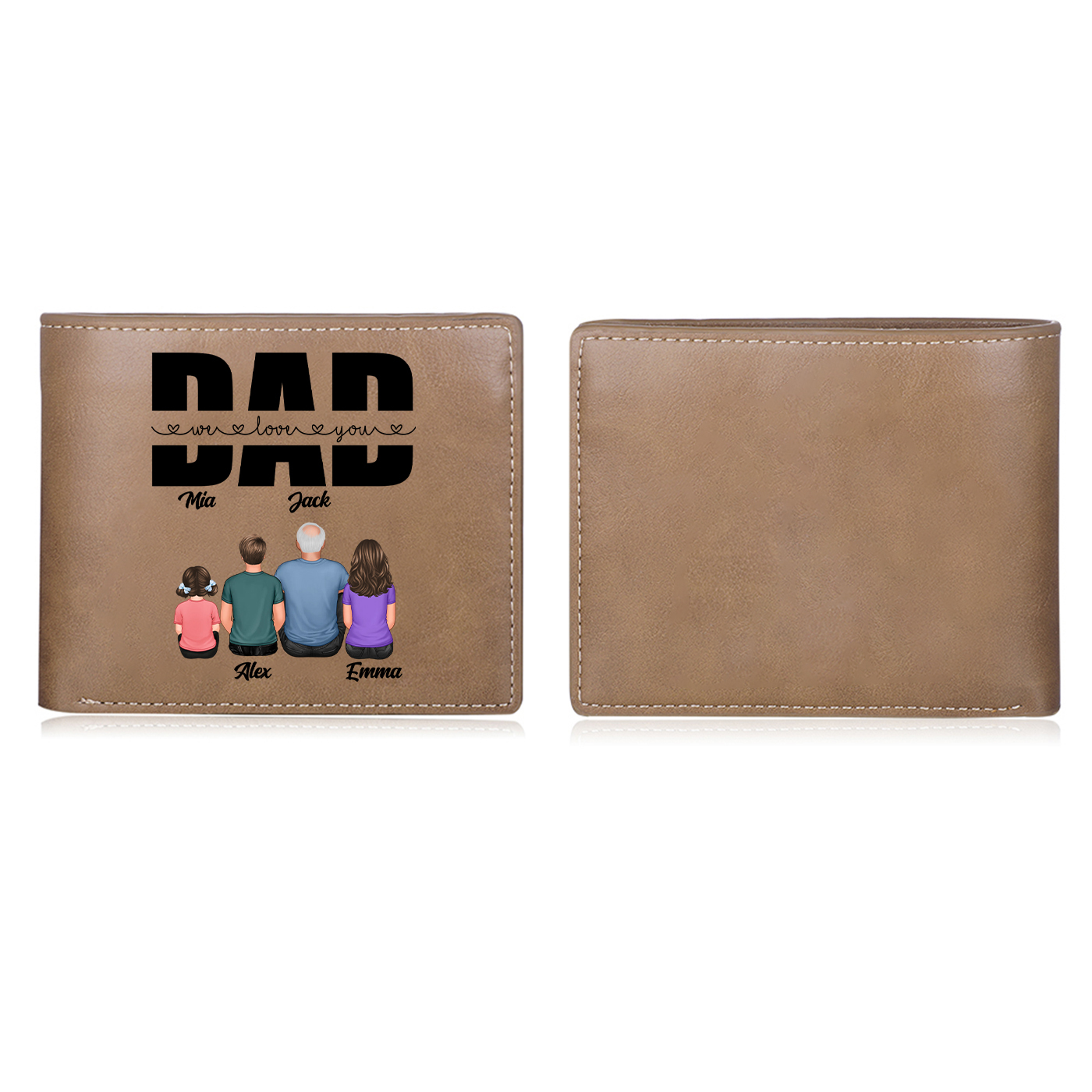 Personalized Father’s Day Wallet – Custom “We Love You Dad” Leather Wallet with Kids' Names | Lorajewel