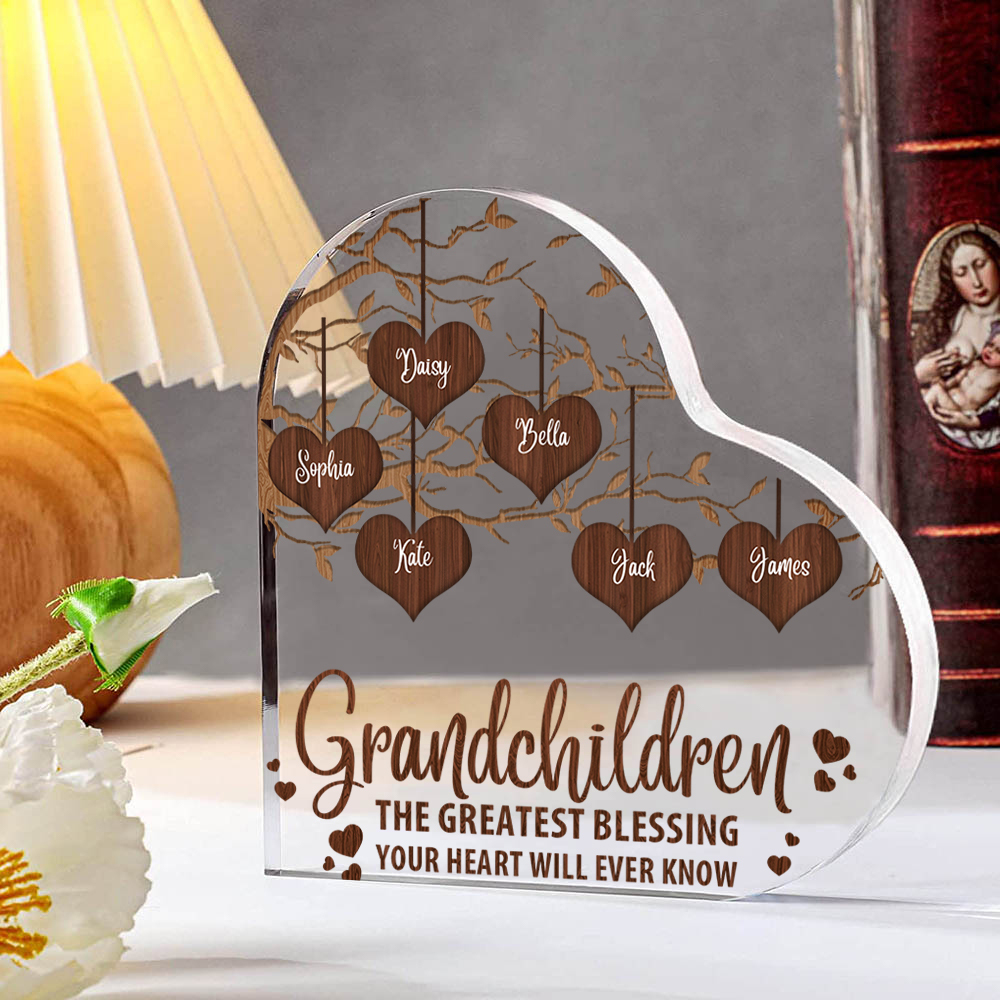 Personalized Text Acrylic Heart Keepsake Custom 1–8 Names Family Tree Ornaments Gift for Grandma/Grandpa